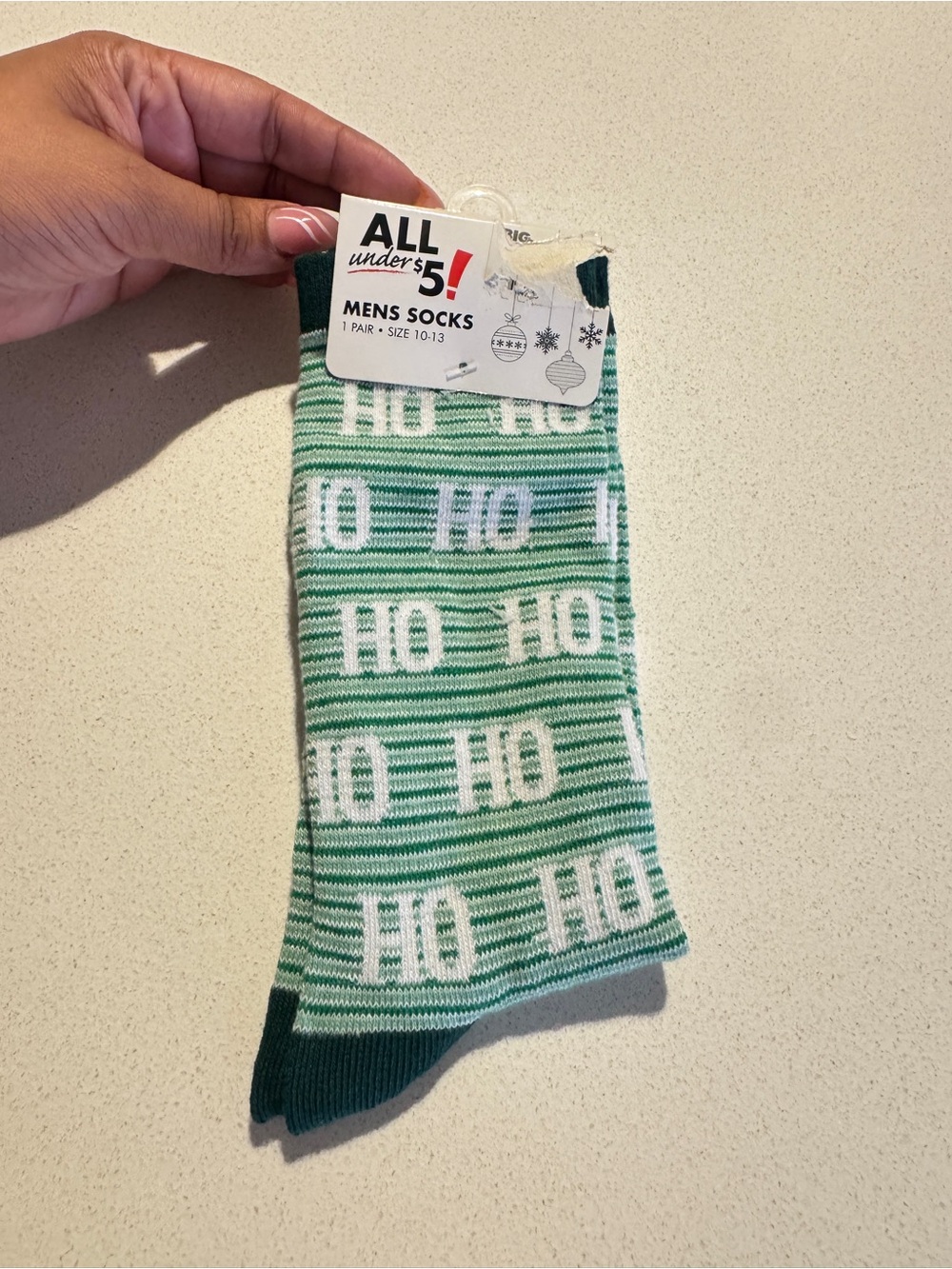 Men’s Green 'HO' Pattern Crew Socks